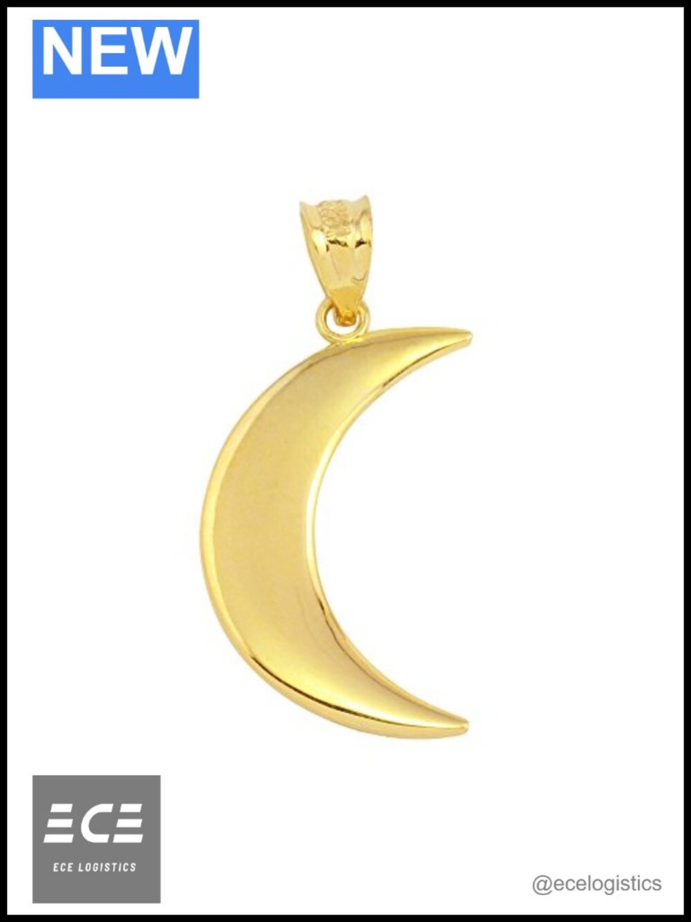 14k Yellow Gold Crescent Moon Charm Pendant High Polish Solid Gold